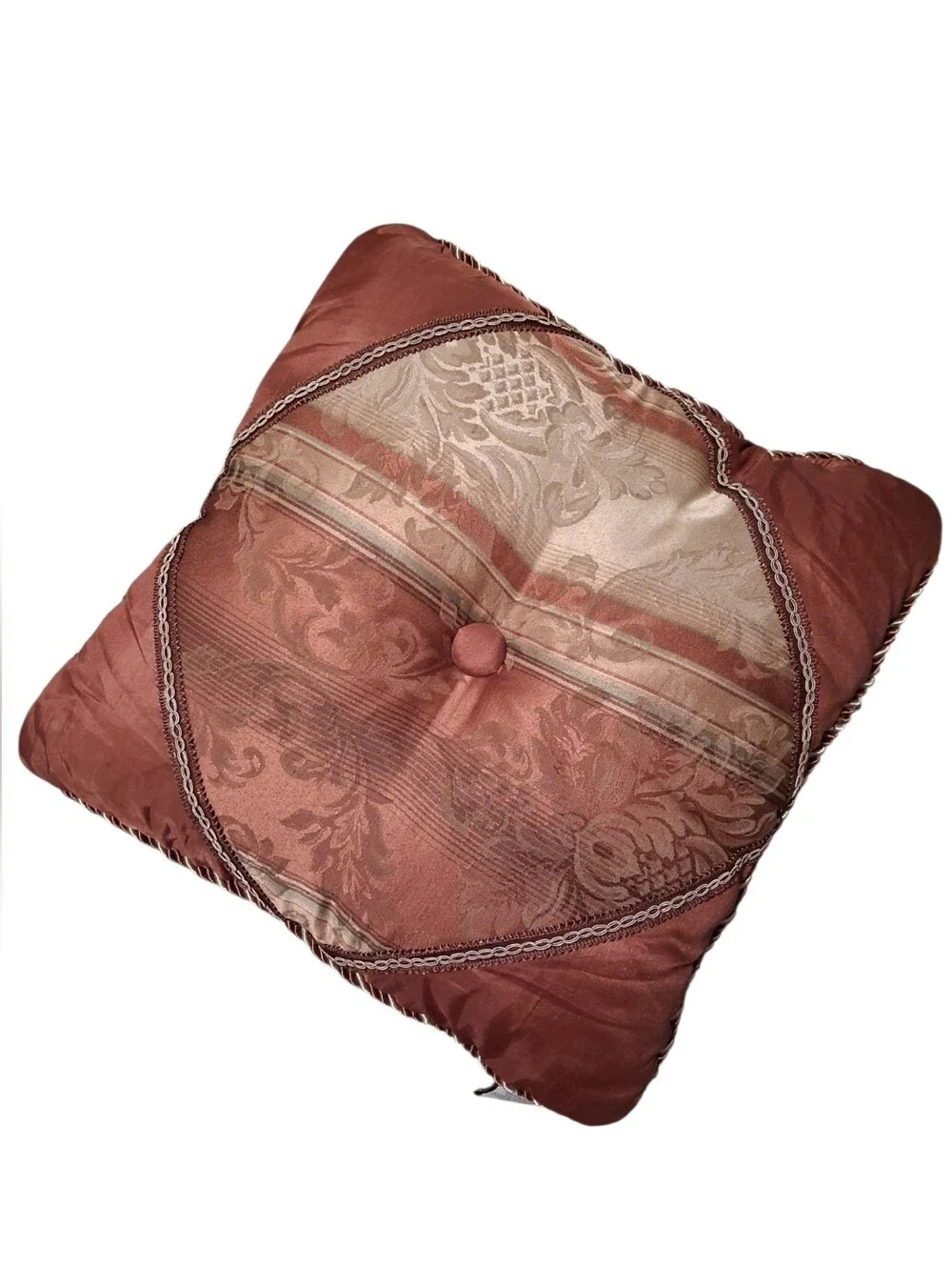 Chris Madden Accent Pillow Set Triangle Overlay Cord Trim Rose Brown Color Silky